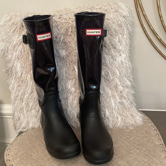 Hunter Original Clear Dark Purple Leg Tall Rain Boots - 8M/ 9F US - Picture 1 of 13